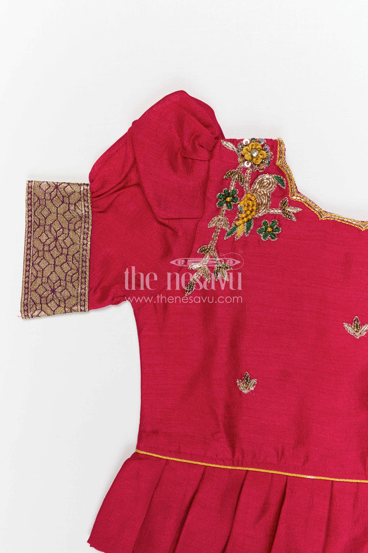 The Nesavu Pattu Pavadai Baby Girl Pattu Pavadai Set for Weddings and Festive Ceremonies Nesavu Nesavu baby girl pattu pavadai set for weddings and festive ceremonies with tissue skirt