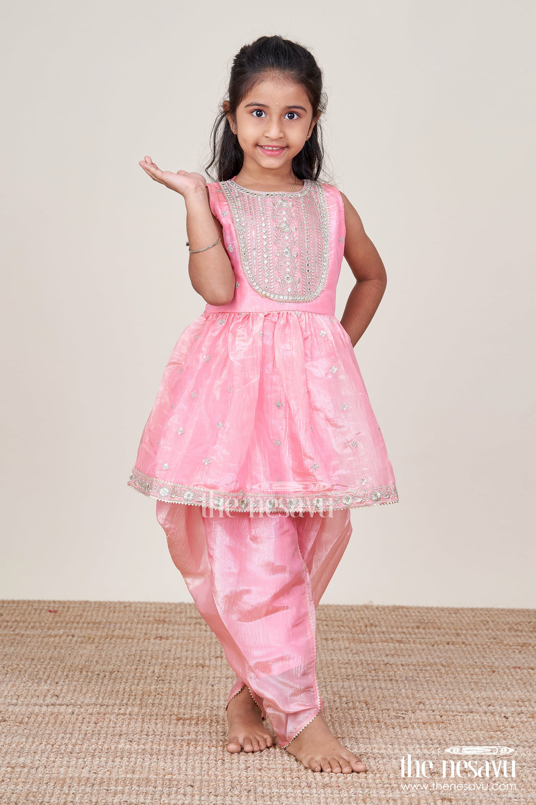 The Nesavu Girls Sharara / Plazo Set Baby Girl Peach Organza Sharara Set with Designer Embroidery for Festive Occasions Nesavu 16 (1Y) / Peach GPS685B-16 Nesavu baby girl peach organza sharara set mirror embroidery weddings