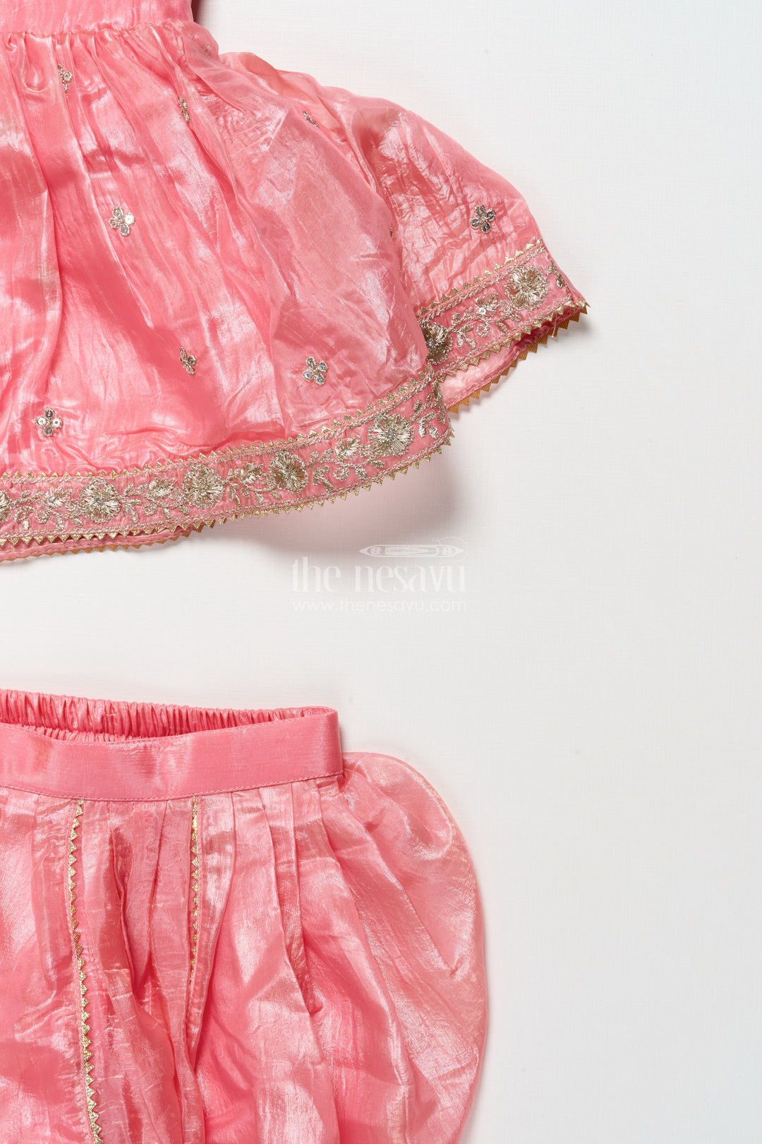 The Nesavu Girls Sharara / Plazo Set Baby Girl Peach Organza Sharara Set with Designer Embroidery for Festive Occasions Nesavu Nesavu baby girl peach organza sharara set mirror embroidery weddings