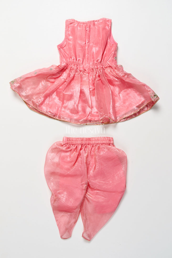 The Nesavu Girls Sharara / Plazo Set Baby Girl Peach Organza Sharara Set with Designer Embroidery for Festive Occasions Nesavu Nesavu baby girl peach organza sharara set mirror embroidery weddings