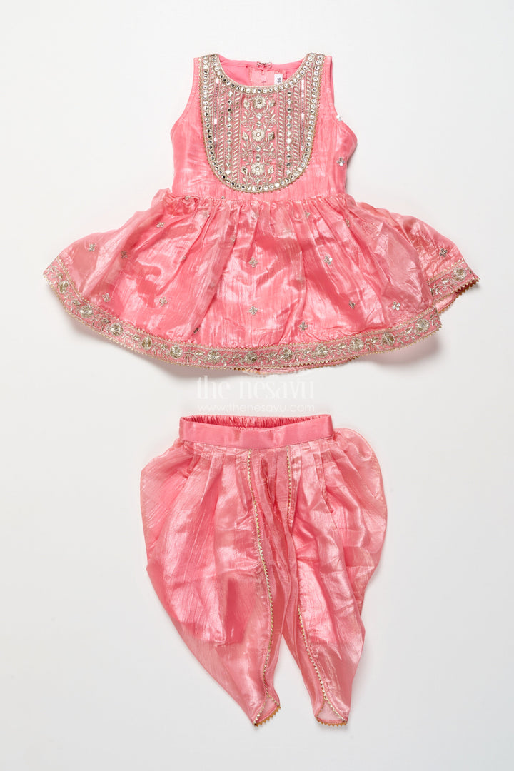 The Nesavu Girls Sharara / Plazo Set Baby Girl Peach Organza Sharara Set with Designer Embroidery for Festive Occasions Nesavu Nesavu baby girl peach organza sharara set mirror embroidery weddings