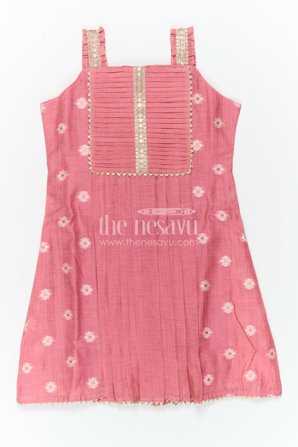 The Nesavu Girls Cotton Frock Baby Girl Pink Frock for Birthday Parties and Festive Outings Nesavu Nesavu Baby Girl Cotton Jacquard Frock For Birthday Parties And Festive Outings In Soft Breathable Fabric