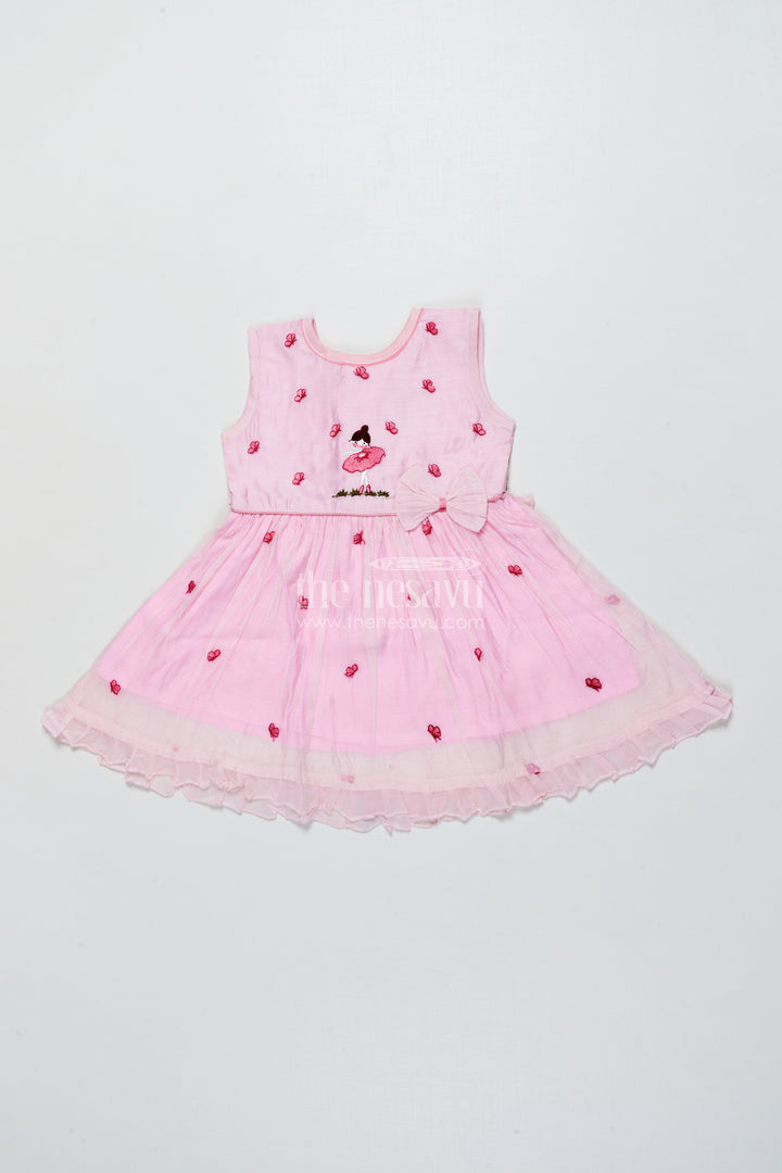 The Nesavu Girls Chanderi Frock Baby Girl Pink Frock In Chanderi Cotton for Birthdays and Photoshoots Nesavu 16 (1Y) / Pink GFC2005A-16 Nesavu baby girl pink frock Chanderi cotton bow  perfect birthdays photoshoots