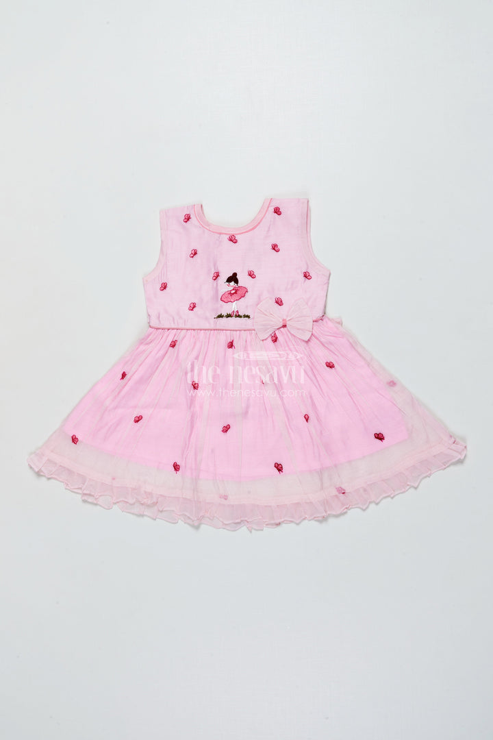 The Nesavu Girls Chanderi Frock Baby Girl Pink Frock In Chanderi Cotton for Birthdays and Photoshoots Nesavu Nesavu baby girl pink frock Chanderi cotton bow  perfect birthdays photoshoots