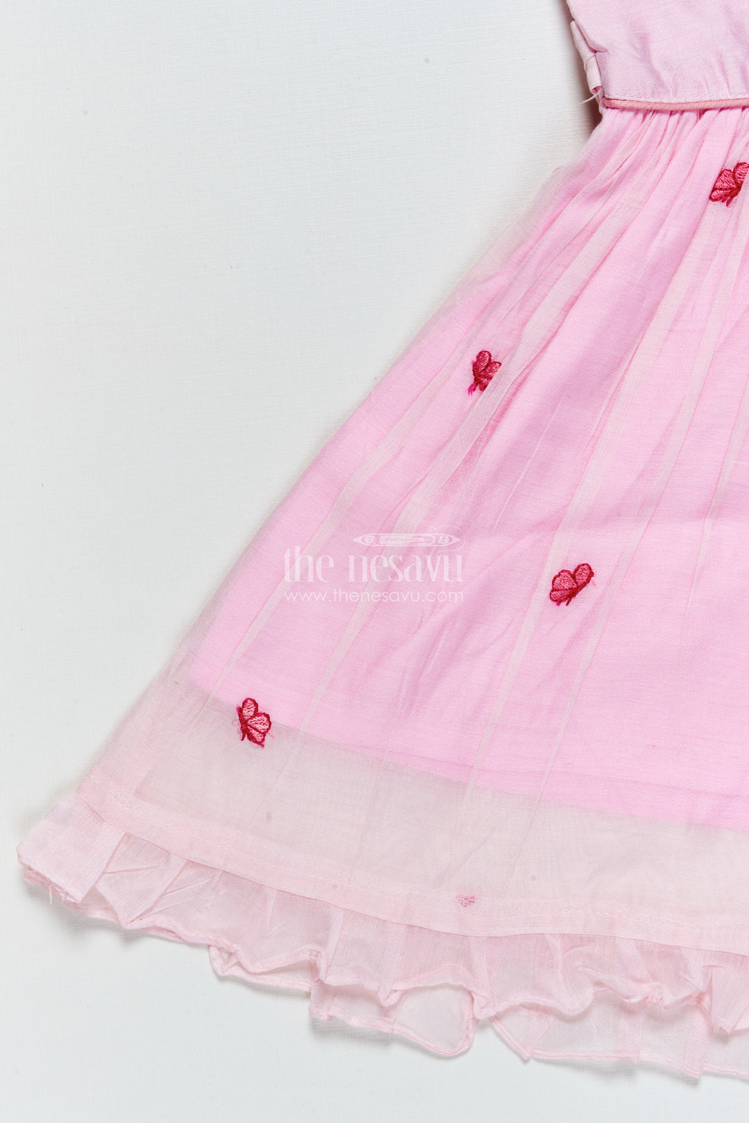 The Nesavu Girls Chanderi Frock Baby Girl Pink Frock In Chanderi Cotton for Birthdays and Photoshoots Nesavu Nesavu baby girl pink frock Chanderi cotton bow  perfect birthdays photoshoots