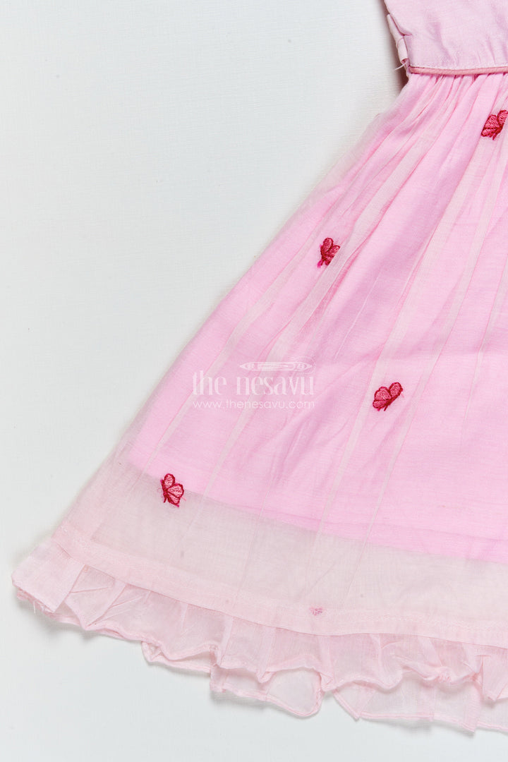 The Nesavu Girls Chanderi Frock Baby Girl Pink Frock In Chanderi Cotton for Birthdays and Photoshoots Nesavu Nesavu baby girl pink frock Chanderi cotton bow  perfect birthdays photoshoots