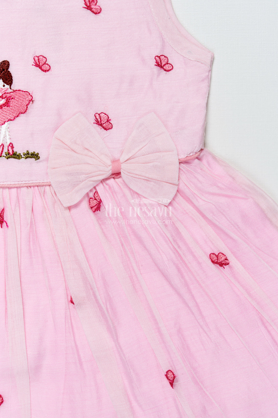 The Nesavu Girls Chanderi Frock Baby Girl Pink Frock In Chanderi Cotton for Birthdays and Photoshoots Nesavu Nesavu baby girl pink frock Chanderi cotton bow  perfect birthdays photoshoots