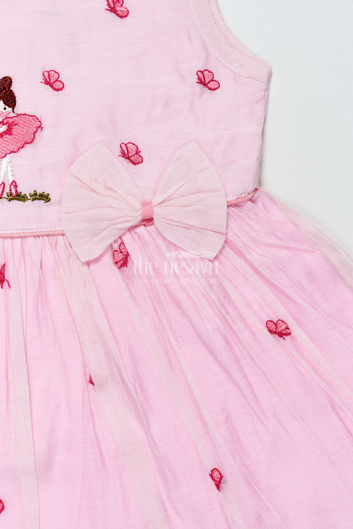The Nesavu Girls Chanderi Frock Baby Girl Pink Frock In Chanderi Cotton for Birthdays and Photoshoots Nesavu Nesavu baby girl pink frock Chanderi cotton bow  perfect birthdays photoshoots