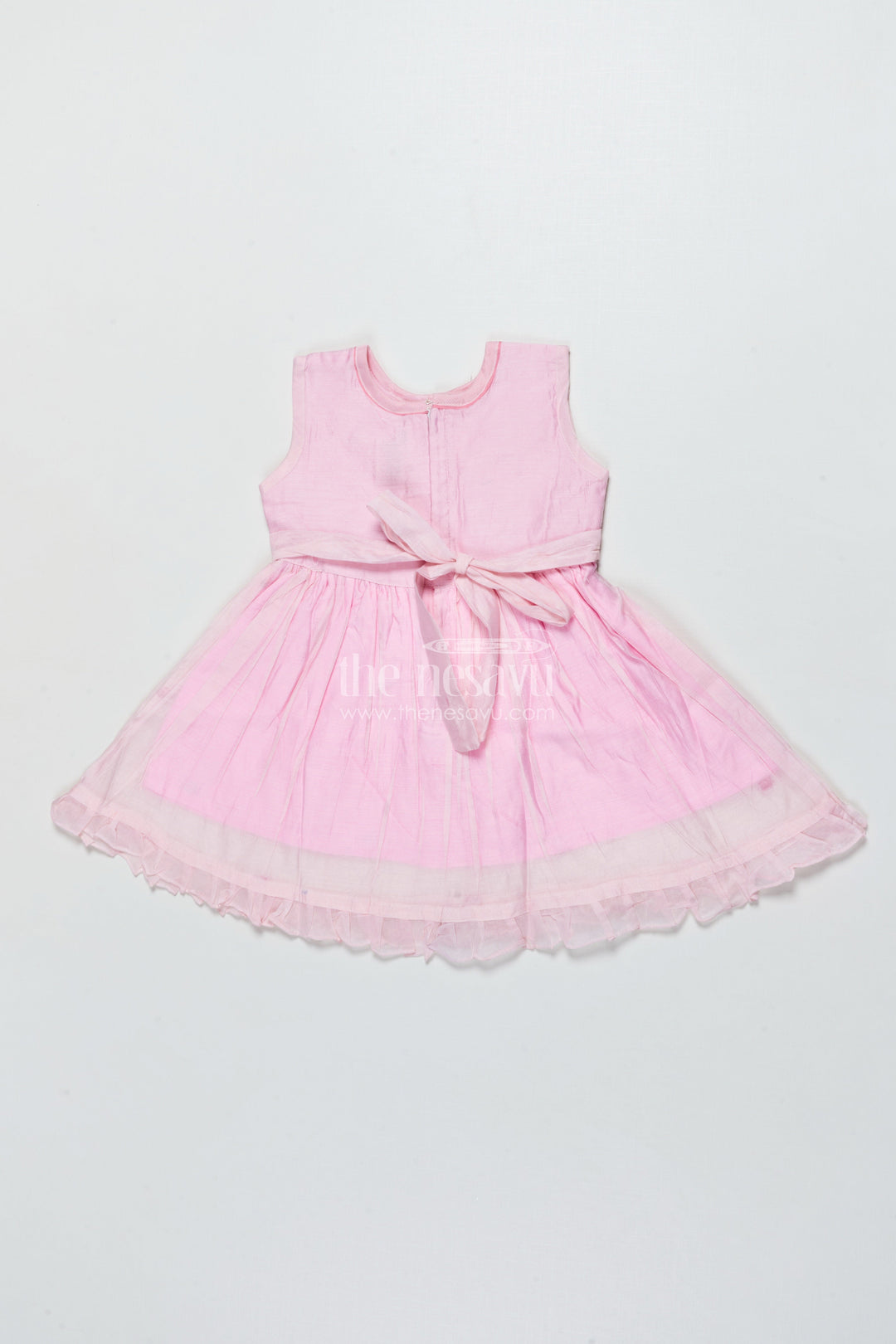 The Nesavu Girls Chanderi Frock Baby Girl Pink Frock In Chanderi Cotton for Birthdays and Photoshoots Nesavu Nesavu baby girl pink frock Chanderi cotton bow  perfect birthdays photoshoots