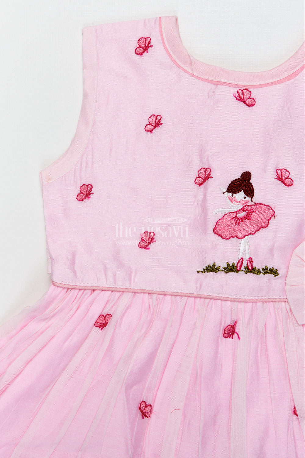 The Nesavu Girls Chanderi Frock Baby Girl Pink Frock In Chanderi Cotton for Birthdays and Photoshoots Nesavu Nesavu baby girl pink frock Chanderi cotton bow  perfect birthdays photoshoots