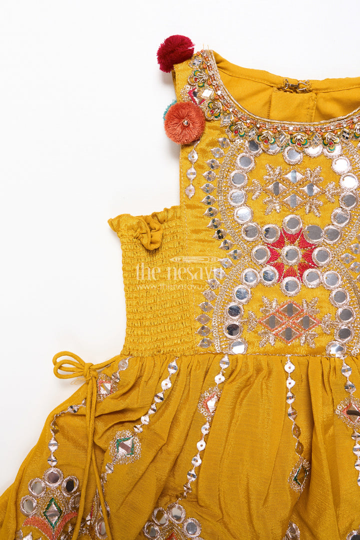 The Nesavu Girls Sharara / Plazo Set Baby Girl Plazo Set for Festive Parties and Cultural Functions Nesavu Nesavu baby girl plazo set mirror embroidered yoke flared pants festive celebrations