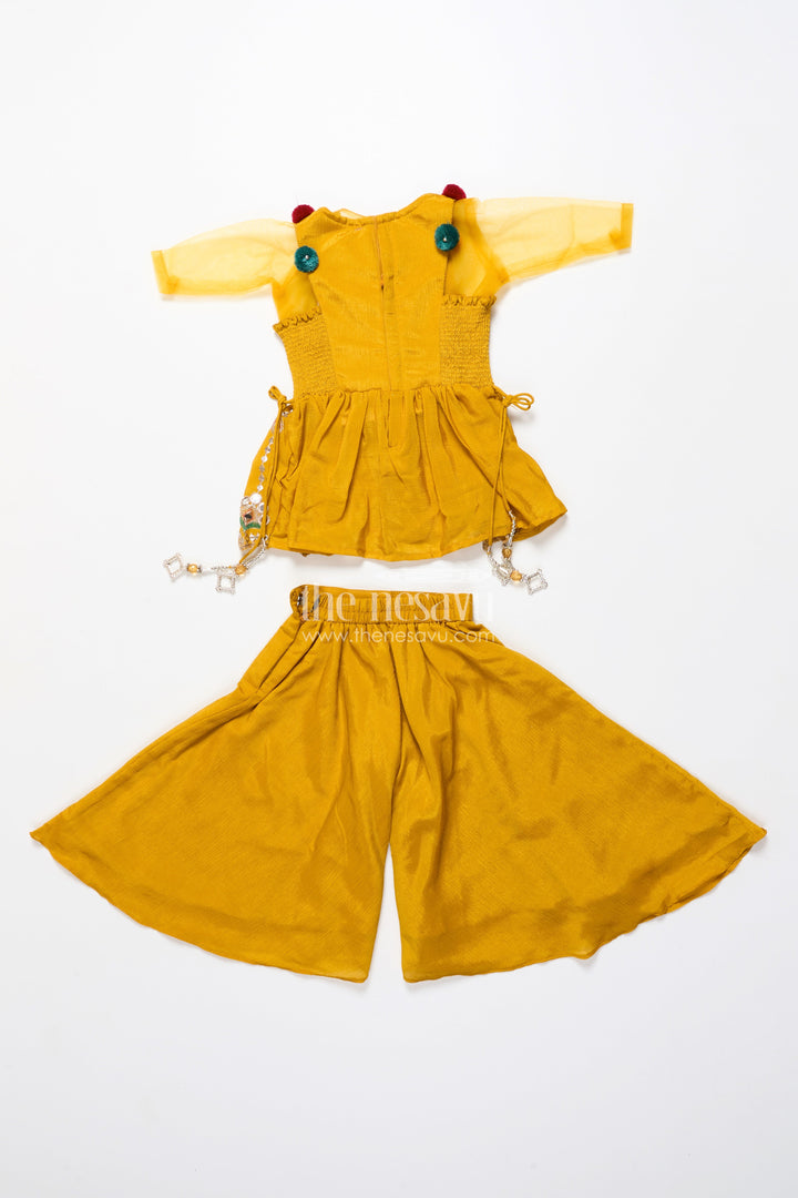 The Nesavu Girls Sharara / Plazo Set Baby Girl Plazo Set for Festive Parties and Cultural Functions Nesavu Nesavu baby girl plazo set mirror embroidered yoke flared pants festive celebrations