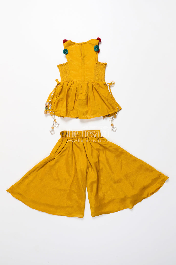 The Nesavu Girls Sharara / Plazo Set Baby Girl Plazo Set for Festive Parties and Cultural Functions Nesavu Nesavu baby girl plazo set mirror embroidered yoke flared pants festive celebrations