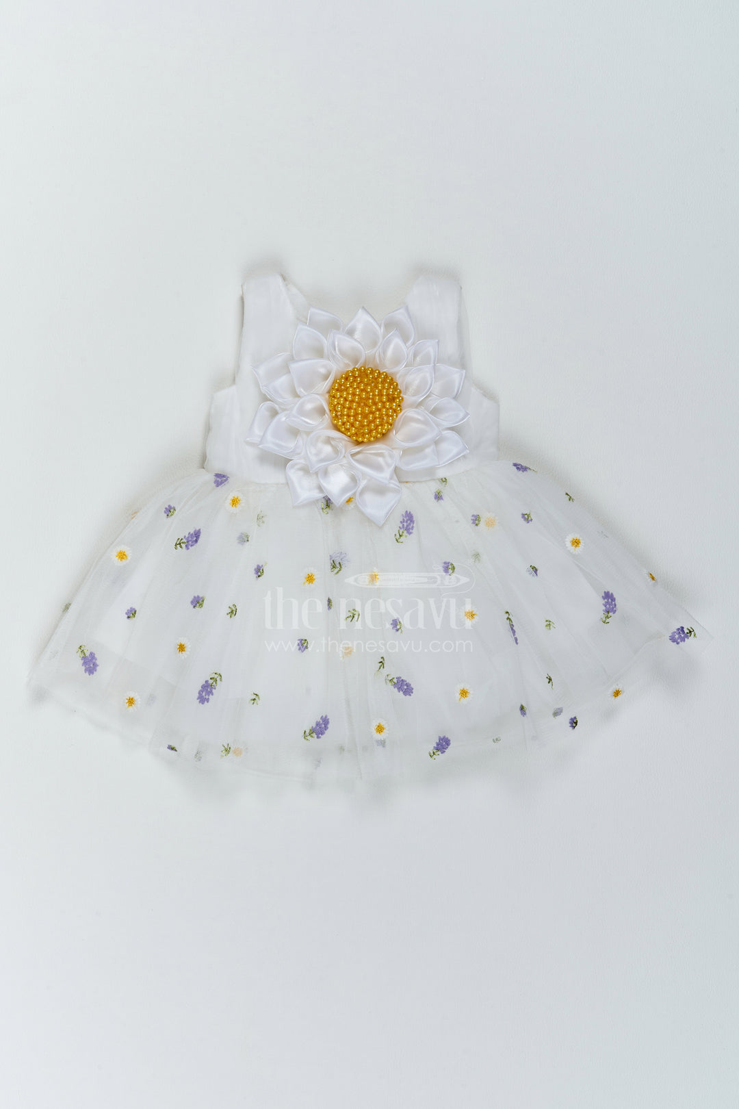 The Nesavu Girls Fancy Party Frock Baby Girl Polka Dot Frock for First Birthday and Cake Cutting Nesavu 12 (3M) / off white / Organza PF338A-12 Nesavu Baby Girl Polka Dot Organza Frock For First Birthday Cake Cutting And Milestone Photoshoots