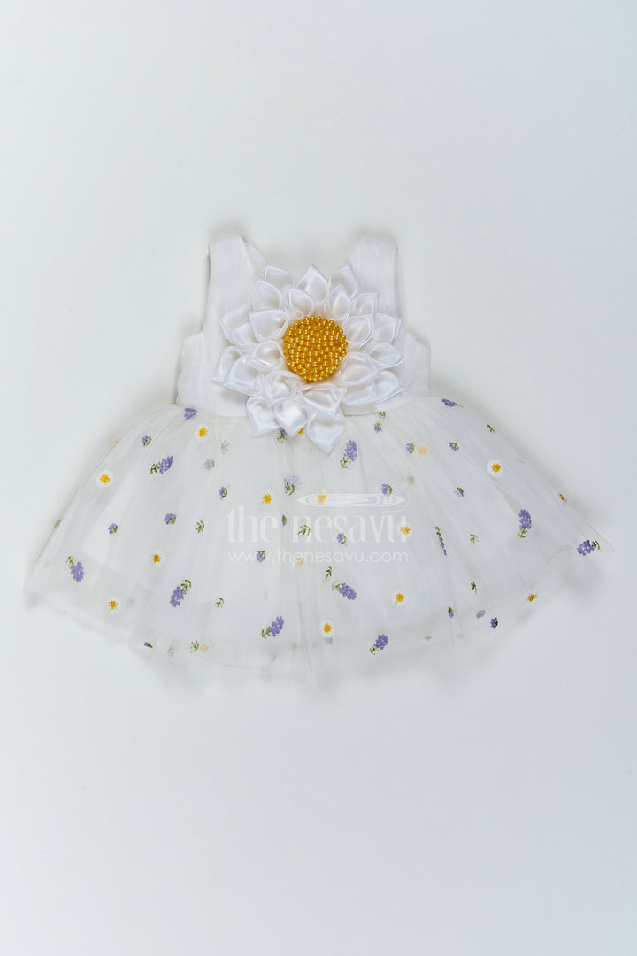 The Nesavu Girls Fancy Party Frock Baby Girl Polka Dot Frock for First Birthday and Cake Cutting Nesavu 12 (3M) / off white / Organza PF338A-12 Nesavu Baby Girl Polka Dot Organza Frock For First Birthday Cake Cutting And Milestone Photoshoots