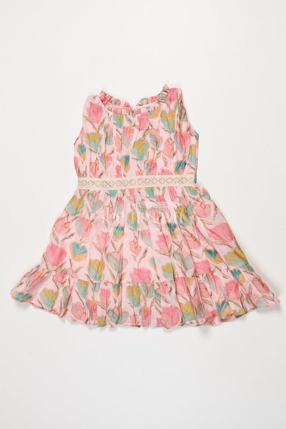 The Nesavu Girls Cotton Frock Baby Girl Printed Frock for Birthday Parties and Casual Celebrations Nesavu 18 (2Y) / Pink GFC2024A-18 Nesavu baby girl floral printed frock in modal silk for birthday parties and special outings