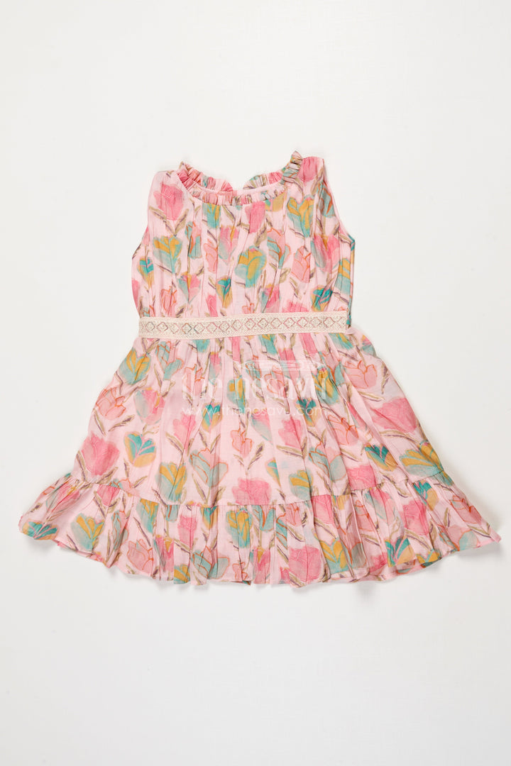 The Nesavu Girls Cotton Frock Baby Girl Printed Frock for Birthday Parties and Casual Celebrations Nesavu 18 (2Y) / Pink GFC2024A-18 Nesavu baby girl floral printed frock in modal silk for birthday parties and special outings