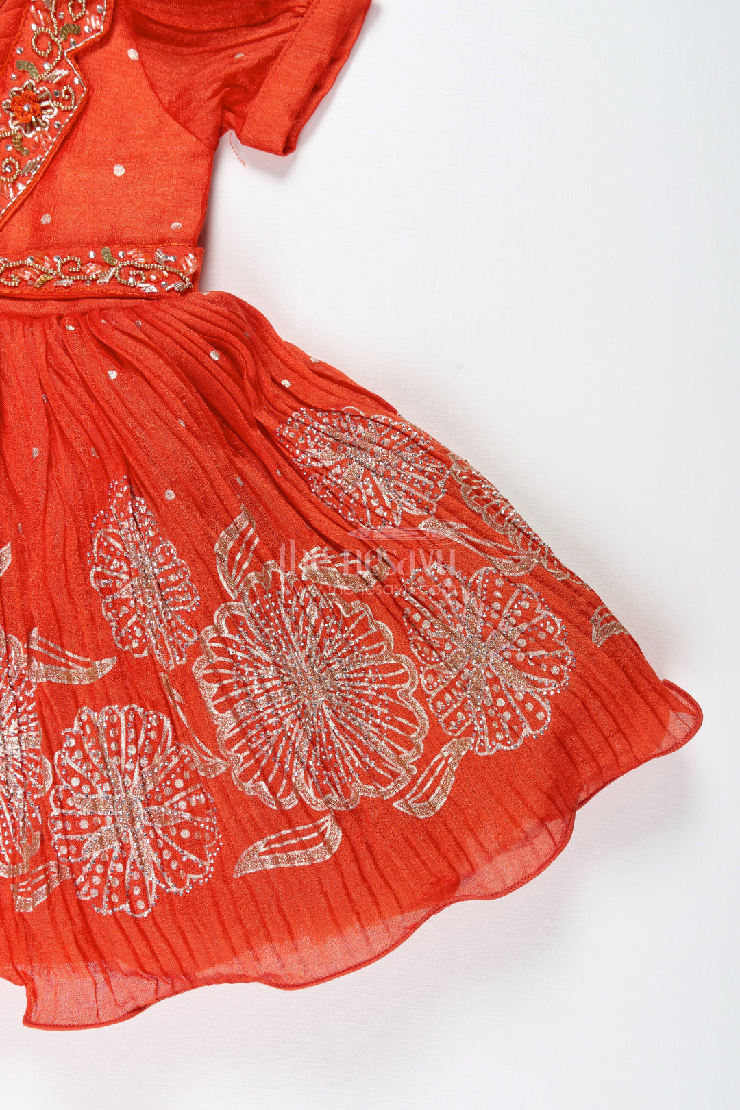 The Nesavu Silk Frock Baby Girl Red Silk Frock with Sparkling Stones for Parties and Family Functions Nesavu Nesavu Baby Girl Red Silk Frock With Stone Embellishments Festive Partywear For Toddlers