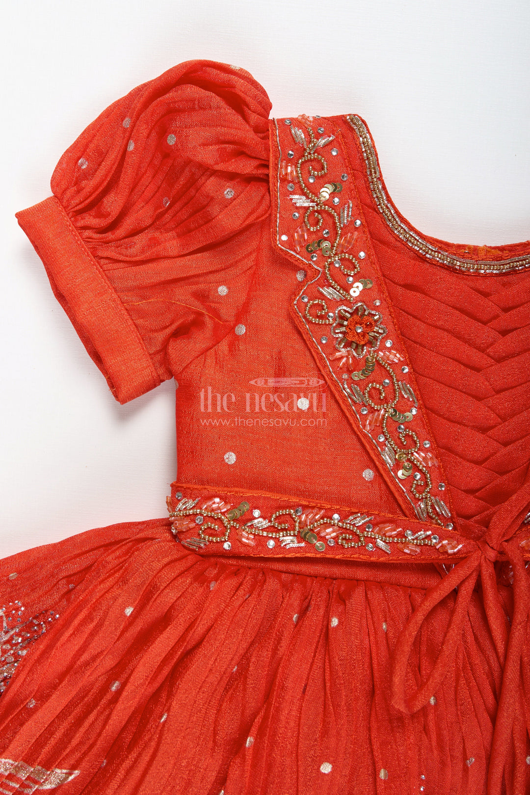 The Nesavu Silk Frock Baby Girl Red Silk Frock with Sparkling Stones for Parties and Family Functions Nesavu Nesavu Baby Girl Red Silk Frock With Stone Embellishments Festive Partywear For Toddlers