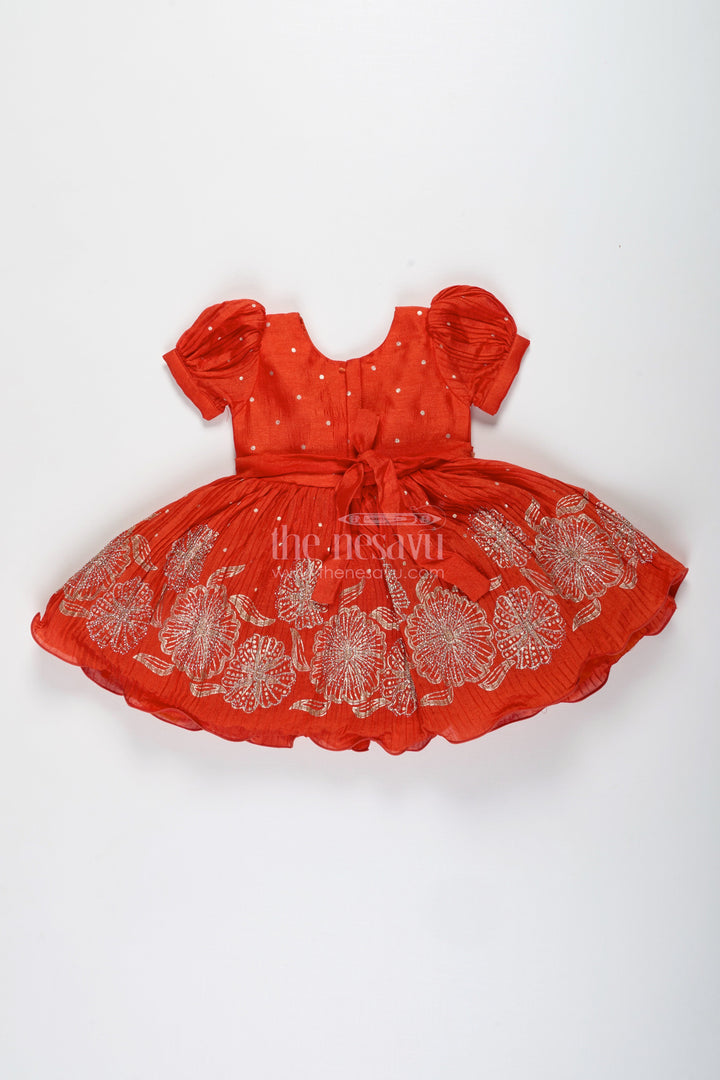 The Nesavu Silk Frock Baby Girl Red Silk Frock with Sparkling Stones for Parties and Family Functions Nesavu Nesavu Baby Girl Red Silk Frock With Stone Embellishments Festive Partywear For Toddlers