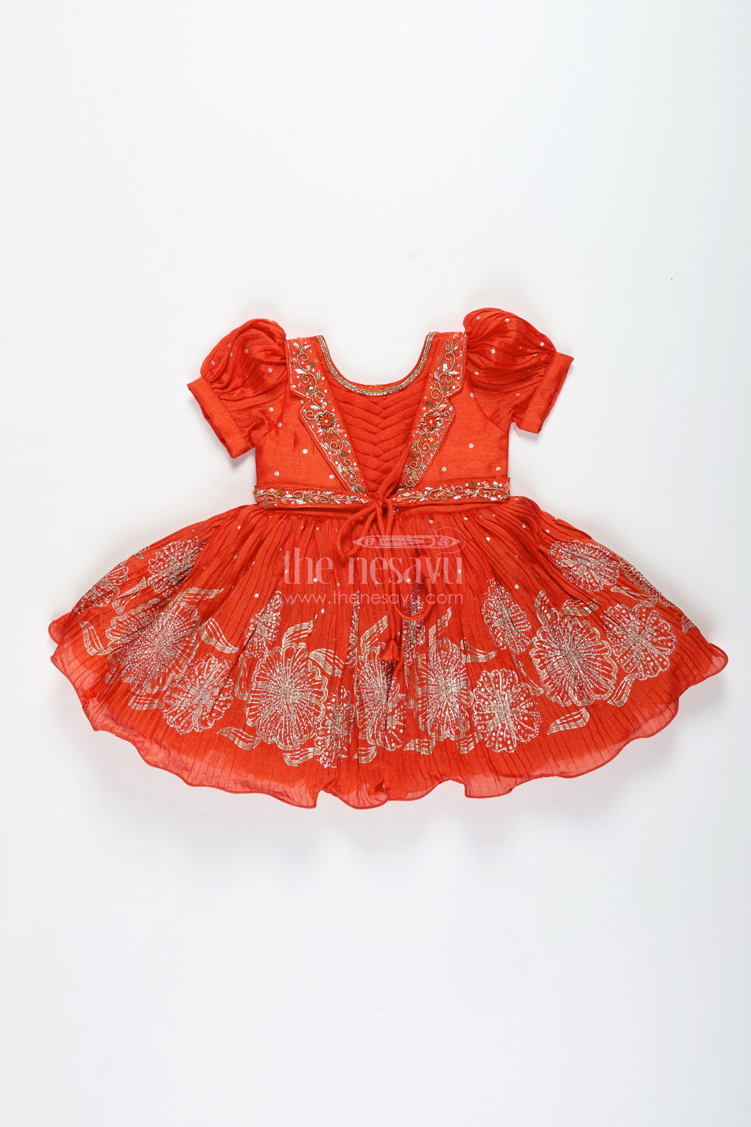 The Nesavu Silk Frock Baby Girl Red Silk Frock with Sparkling Stones for Parties and Family Functions Nesavu Nesavu Baby Girl Red Silk Frock With Stone Embellishments Festive Partywear For Toddlers