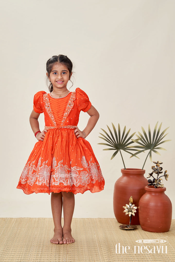 The Nesavu Silk Frock Baby Girl Red Silk Frock with Sparkling Stones for Parties and Family Functions Nesavu Nesavu Baby Girl Red Silk Frock With Stone Embellishments Festive Partywear For Toddlers