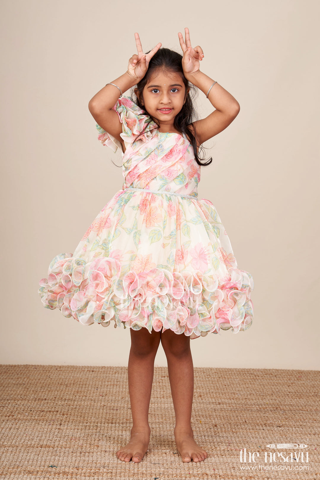 The Nesavu Girls Fancy Party Frock Baby Girl Ruffle Frock for Birthday Parties and Photoshoots Nesavu 16 (1Y) / Yellow PF261A-16 Nesavu baby girl ruffle frock 3D florals digital print  perfect birthdays celebrations