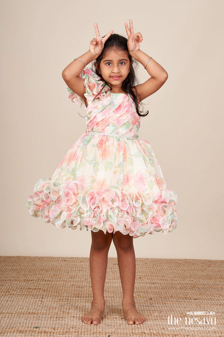 The Nesavu Girls Fancy Party Frock Baby Girl Ruffle Frock for Birthday Parties and Photoshoots Nesavu 16 (1Y) / Yellow PF261A-16 Nesavu baby girl ruffle frock 3D florals digital print  perfect birthdays celebrations
