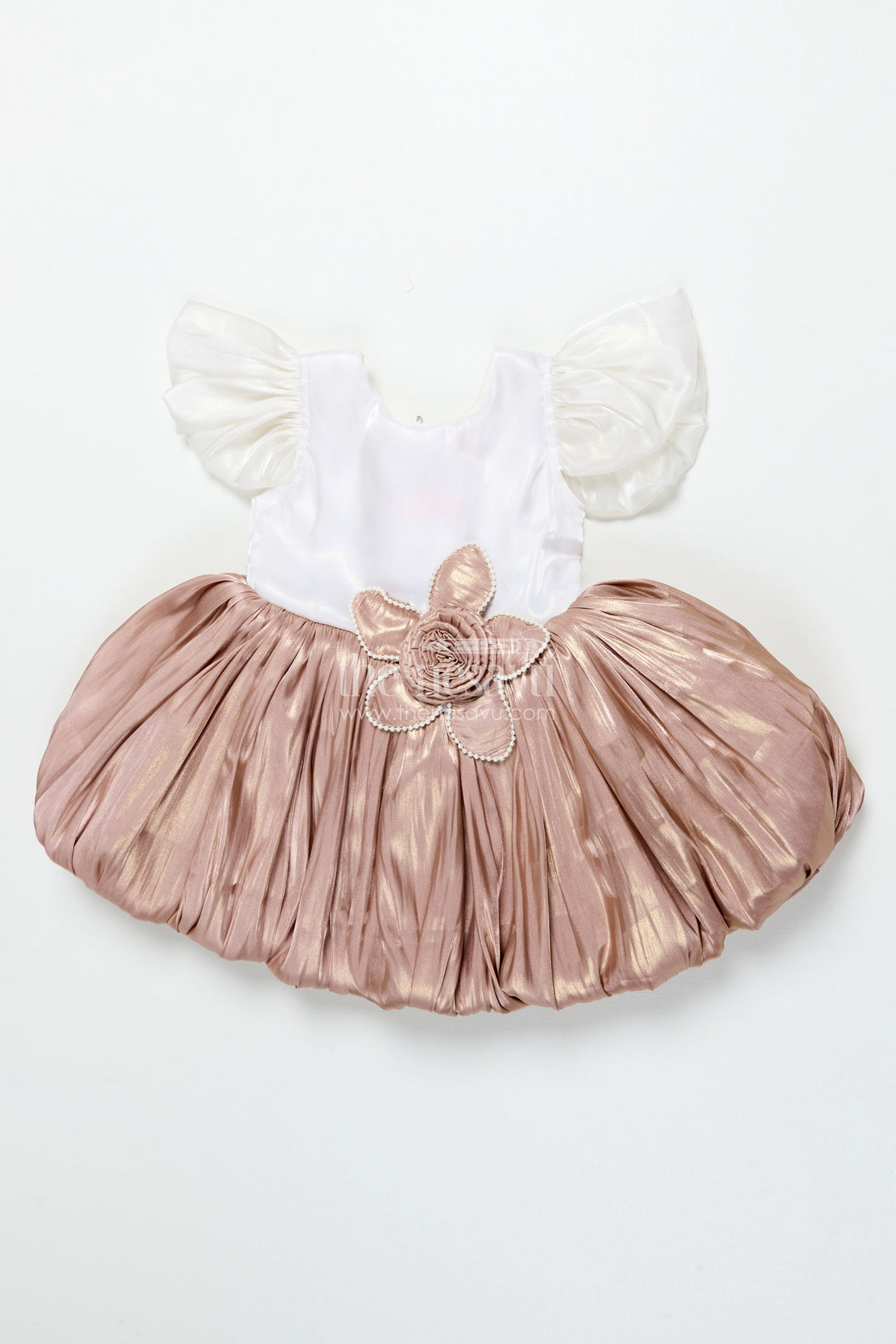 The Nesavu Girls Fancy Party Frock Baby Girl Satin Frock for Parties and Festive Evenings Nesavu 16 (1Y) / Gold PF283A-16 Nesavu baby girl satin party frock bow birthdays elegant celebrations