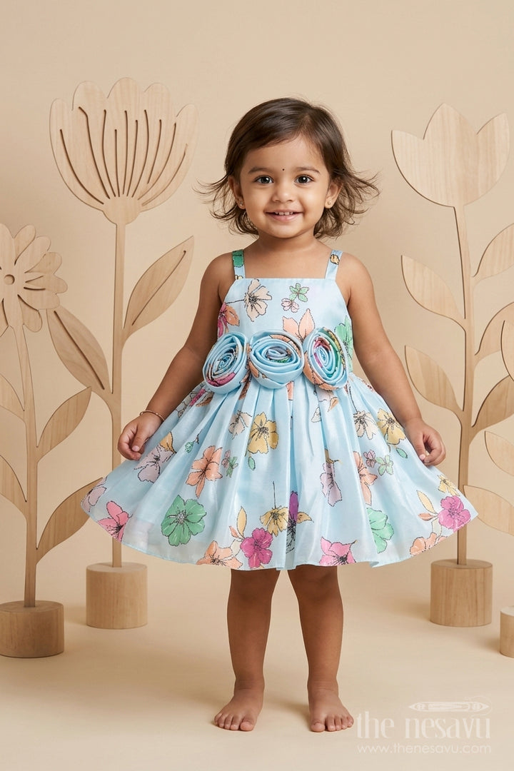 The Nesavu Baby Fancy Frock Baby Girl Satin Party Frock for Birthdays and Celebration Nesavu 14 (6M) / Half white / Satin BFJ962B-14 Nesavu baby girl satin party frock with floral print for birthdays celebrations and baby occasions