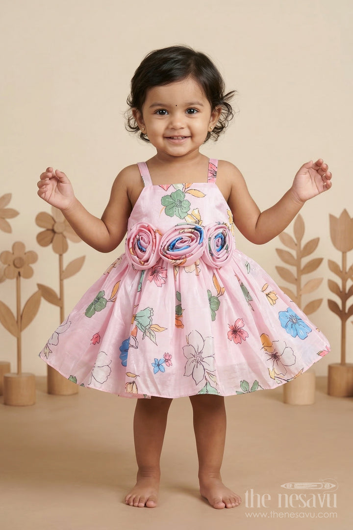 The Nesavu Baby Fancy Frock Baby Girl Satin Party Frock for Birthdays and Celebration Moments Nesavu 14 (6M) / Pink / Satin BFJ962A-14 Nesavu baby girl satin party frock with floral print for birthdays celebrations and baby occasions