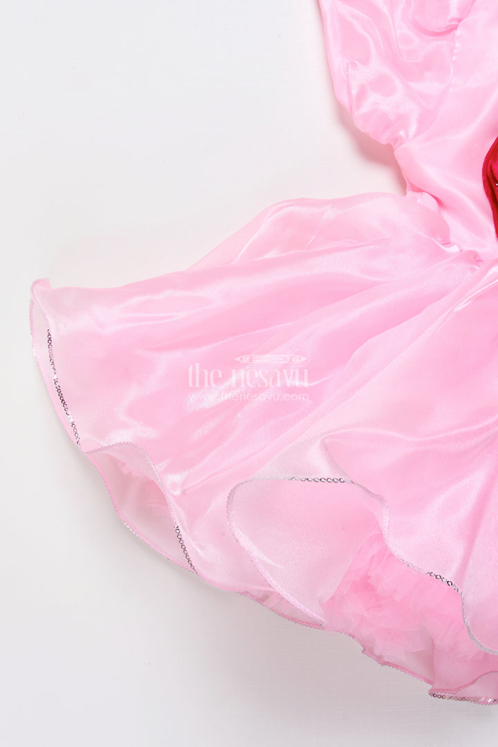 The Nesavu Girls Fancy Party Frock Baby Girl Satin Party Frock with 3D Flower for Birthdays and Photoshoots Nesavu Nesavu baby girl satin party frock 3D rose design birthdays special events