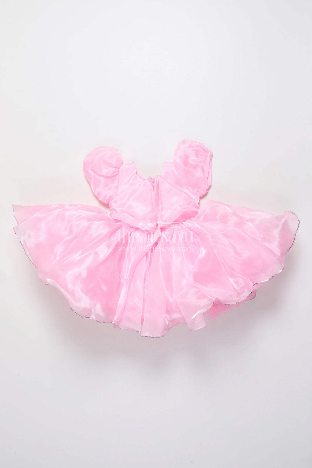 The Nesavu Girls Fancy Party Frock Baby Girl Satin Party Frock with 3D Flower for Birthdays and Photoshoots Nesavu Nesavu baby girl satin party frock 3D rose design birthdays special events