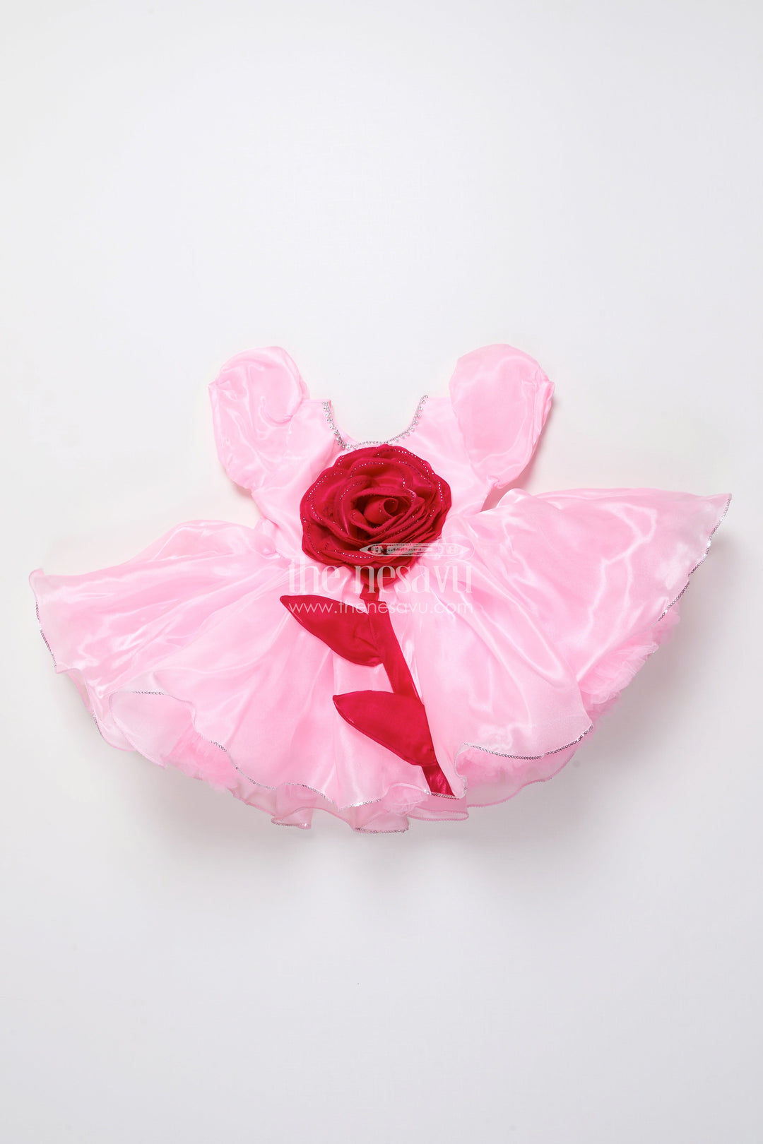 The Nesavu Girls Fancy Party Frock Baby Girl Satin Party Frock with 3D Flower for Birthdays and Photoshoots Nesavu Nesavu baby girl satin party frock 3D rose design birthdays special events