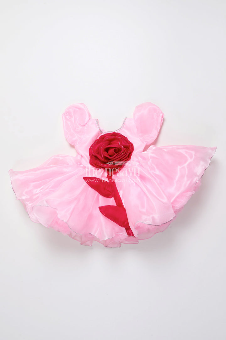 The Nesavu Girls Fancy Party Frock Baby Girl Satin Party Frock with 3D Flower for Birthdays and Photoshoots Nesavu Nesavu baby girl satin party frock 3D rose design birthdays special events