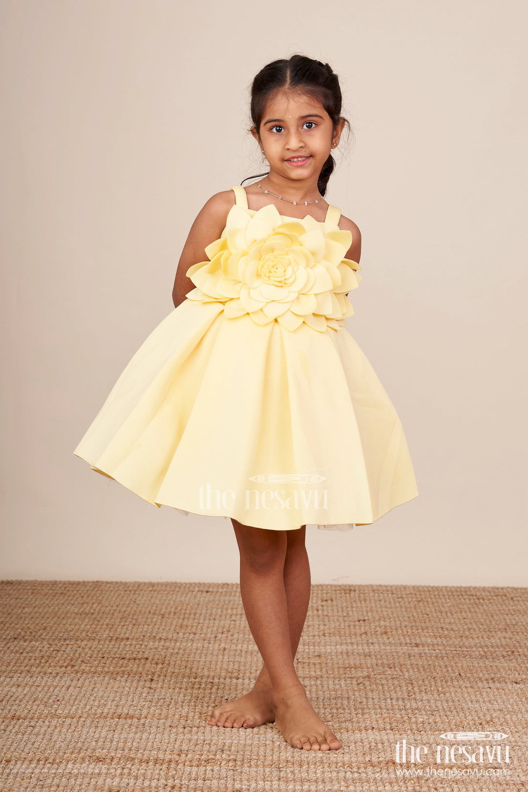 The Nesavu Girls Fancy Party Frock Baby Girl Scuba Frock for Birthday Parties and Playful Twirls Nesavu 16 (1Y) / Yellow PF252A-16 Nesavu baby girl scuba fabric frock  perfect birthdays parties everyday twirls