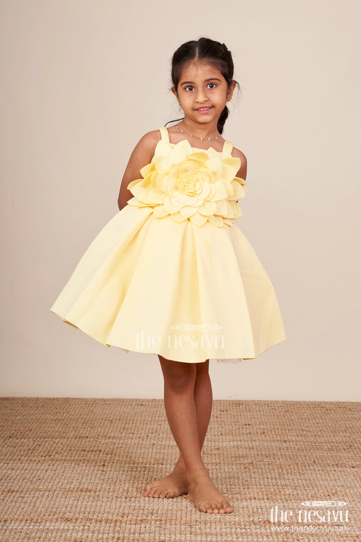 The Nesavu Girls Fancy Party Frock Baby Girl Scuba Frock for Birthday Parties and Playful Twirls Nesavu 16 (1Y) / Yellow PF252A-16 Nesavu baby girl scuba fabric frock  perfect birthdays parties everyday twirls