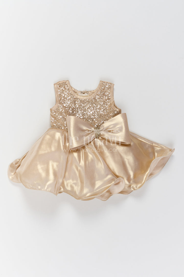The Nesavu Girls Fancy Party Frock Baby Girl Sculpted Satin Frock for Receptions and Milestone Parties Nesavu 12 (3M) / Gold / Satin PF339A-12 Nesavu Baby Girl Sculpted Satin Frock For Receptions Milestone Parties And Elegant Family Celebrations