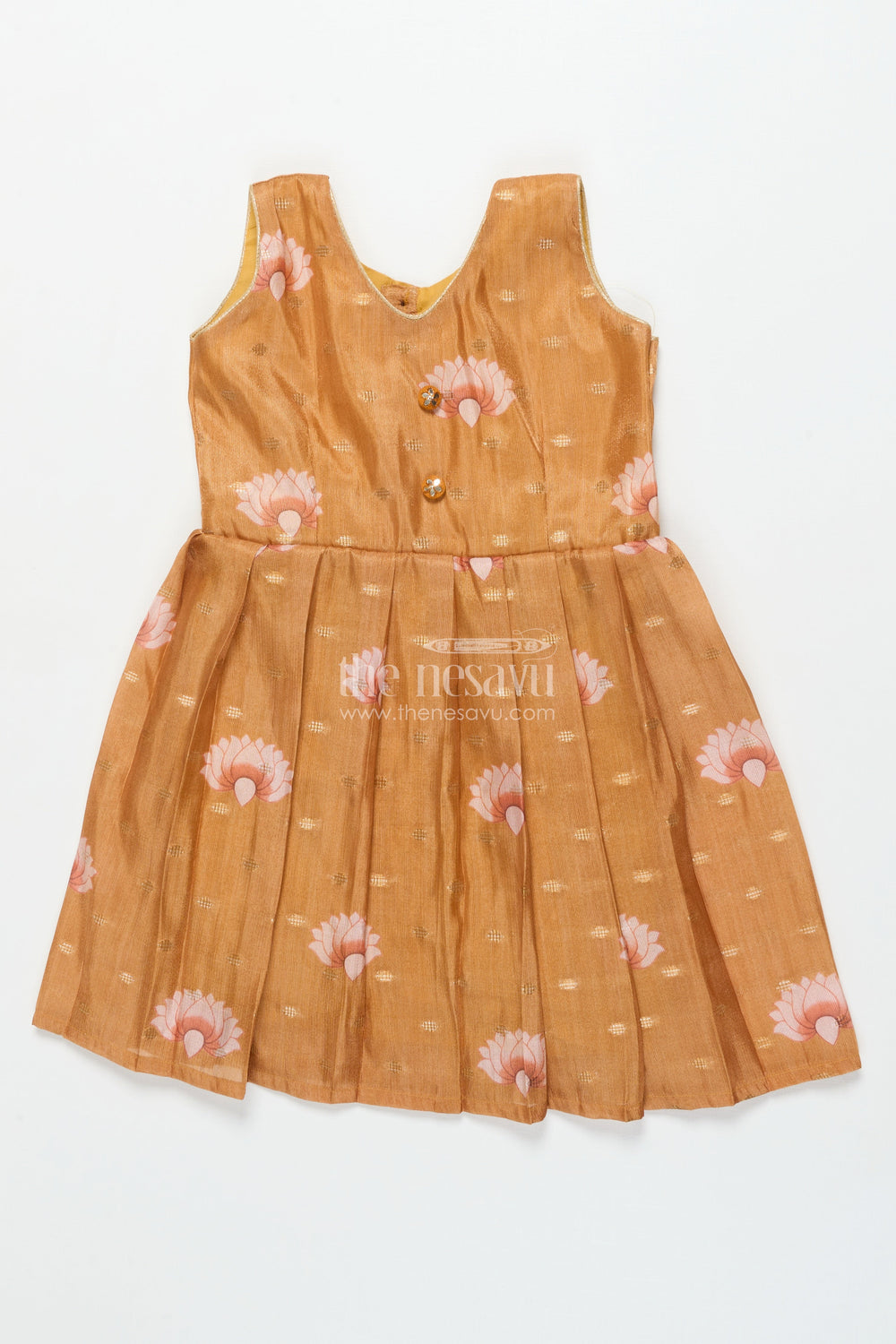 The Nesavu Silk Frock Baby Girl Semi-silk Frock for Festive Occasions and Temple Visits Nesavu 20 (3Y) / Yellow SF1064B-20 Nesavu baby girl semi silk frock with Banaras digital print for weddings and festive celebrations