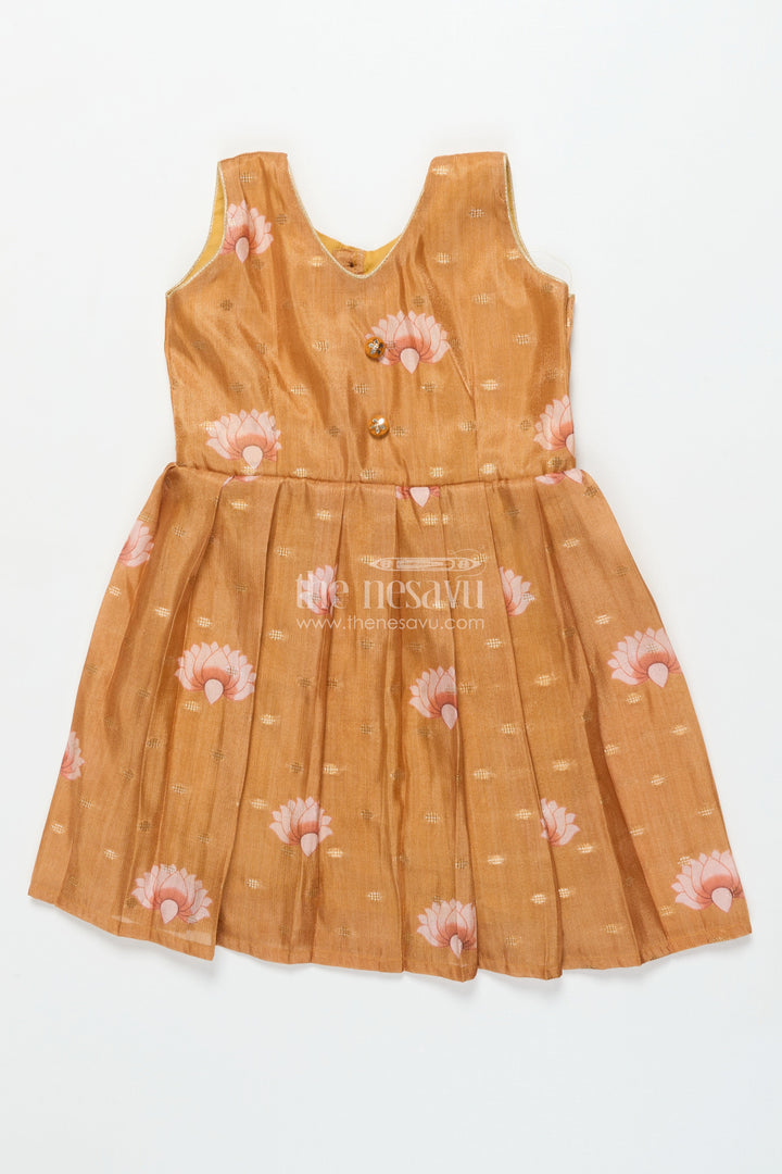 The Nesavu Silk Frock Baby Girl Semi-silk Frock for Festive Occasions and Temple Visits Nesavu 20 (3Y) / Yellow SF1064B-20 Nesavu baby girl semi silk frock with Banaras digital print for weddings and festive celebrations