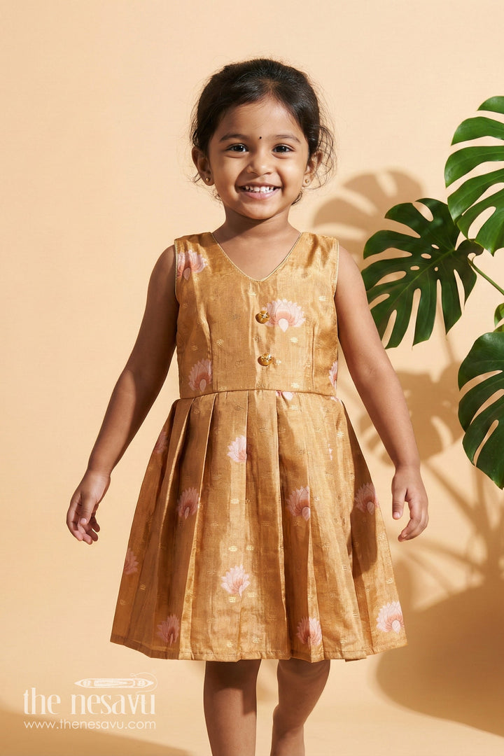 The Nesavu Silk Frock Baby Girl Semi-silk Frock for Festive Occasions and Temple Visits Nesavu 20 (3Y) / Yellow SF1064B-20 Nesavu baby girl semi silk frock with Banaras digital print for weddings and festive celebrations