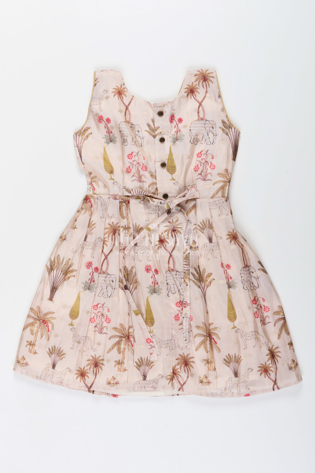 The Nesavu Silk Frock Baby girl semi silk frock with animal print for festive occasions Nesavu Nesavu baby girl semi silk frock jungle print cream  perfect weddings poojas
