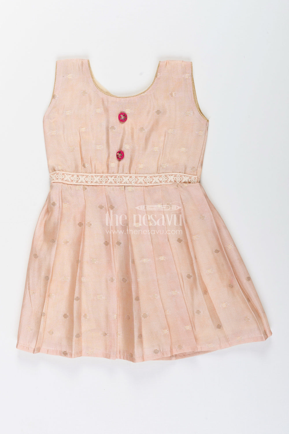 The Nesavu Silk Frock Baby girl semi silk frock with zari dots for ethnic functions Nesavu 16 (1Y) / Cream SF1068A-16 Nesavu baby girl cream silk frock zari dot detailing  perfect traditional events