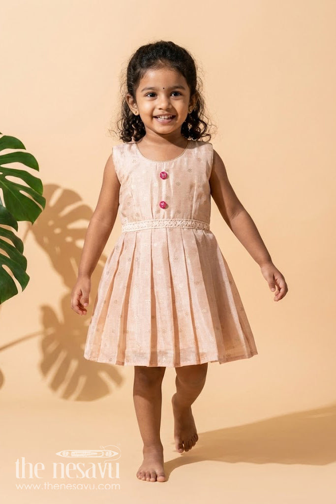 The Nesavu Silk Frock Baby Girl Semi Silk Frock with Zari Dots for Ethnic Functions Nesavu 16 (1Y) / Cream SF1068A-16 Nesavu baby girl cream silk frock zari dot detailing  perfect traditional events