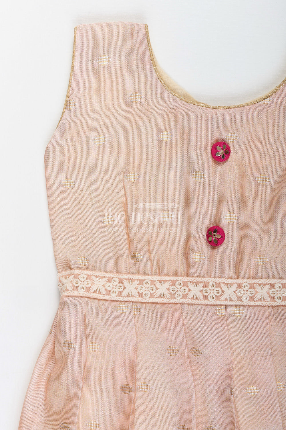 The Nesavu Silk Frock Baby girl semi silk frock with zari dots for ethnic functions Nesavu Nesavu baby girl cream silk frock zari dot detailing  perfect traditional events
