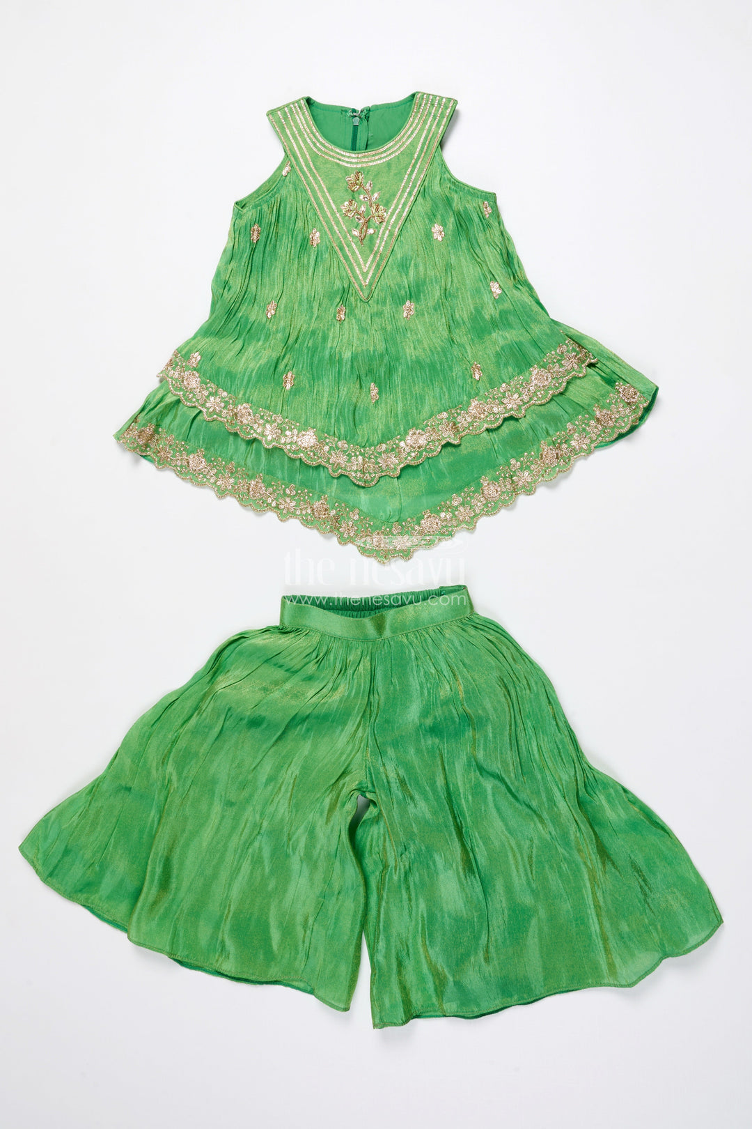 The Nesavu Girls Sharara / Plazo Set Baby Girl Sharara Dress for Festive Celebrations and Ethnic Days Nesavu 16 (1Y) / Green GPS808A-16 Nesavu baby girl sharara dress green viscose silk Diwali ethnic wear days