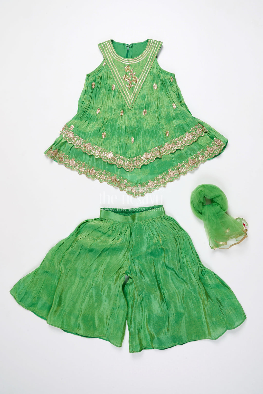 The Nesavu Girls Sharara / Plazo Set Baby Girl Sharara Dress for Festive Celebrations and Ethnic Days Nesavu Nesavu baby girl sharara dress green viscose silk Diwali ethnic wear days
