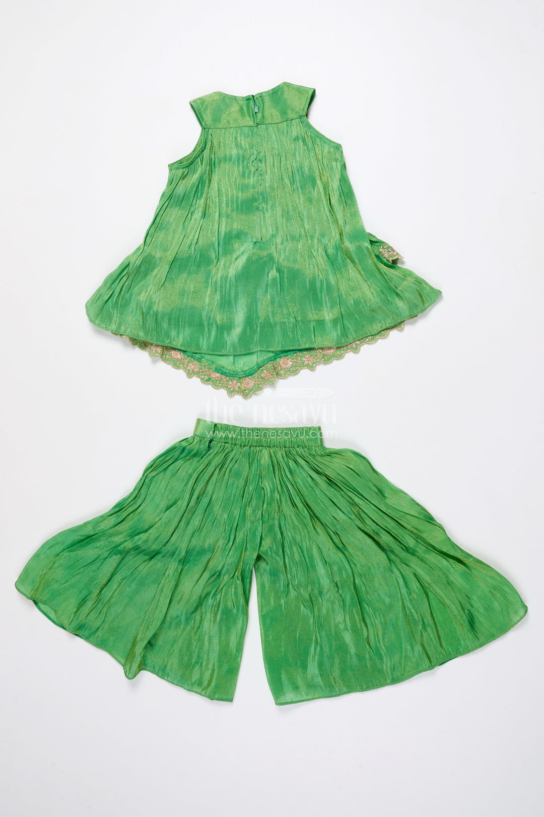 The Nesavu Girls Sharara / Plazo Set Baby Girl Sharara Dress for Festive Celebrations and Ethnic Days Nesavu Nesavu baby girl sharara dress green viscose silk Diwali ethnic wear days