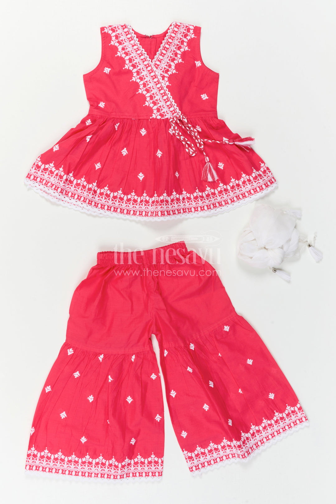 The Nesavu Girls Sharara / Plazo Set Baby Girl Sharara Set for Festive Occasions and Family Functions Nesavu Nesavu Baby Girl Sharara Set For Festive Occasions With Cotton Fabric And Thread Embroidery Design