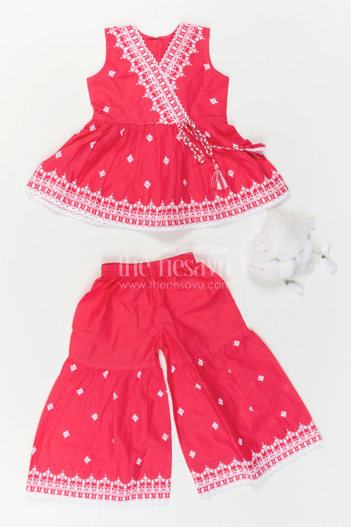 The Nesavu Girls Sharara / Plazo Set Baby Girl Sharara Set for Festive Occasions and Family Functions Nesavu Nesavu Baby Girl Sharara Set For Festive Occasions With Cotton Fabric And Thread Embroidery Design